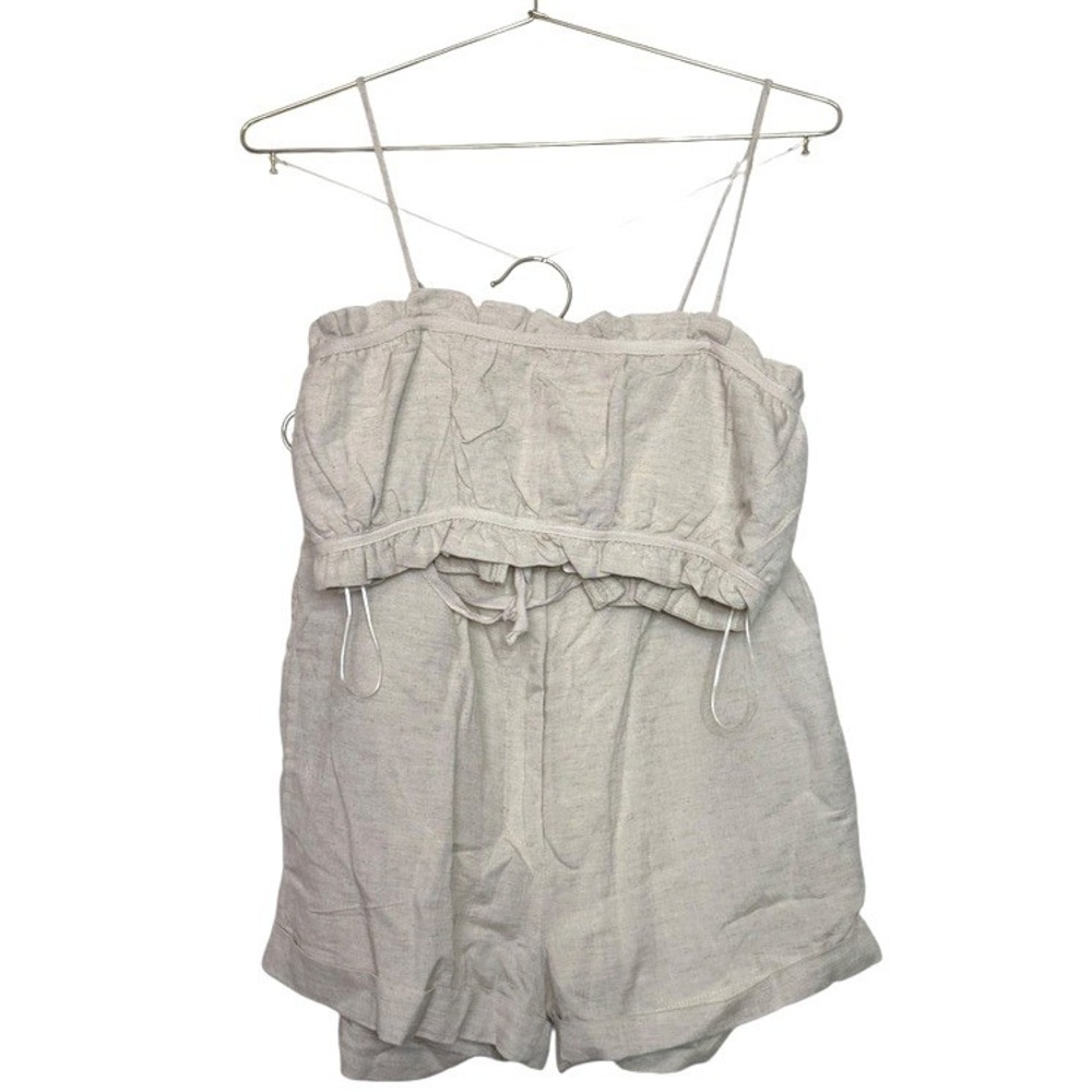 CRESCENT Linen Blend Ruffle Crop Top & Paperbag‎ Waist Shorts Set Oatmeal S